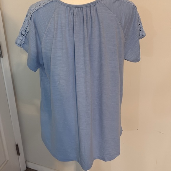 St. John’s Bay Blue Crochet Sleeve Top XL Cotton Blend - Picture 6 of 7